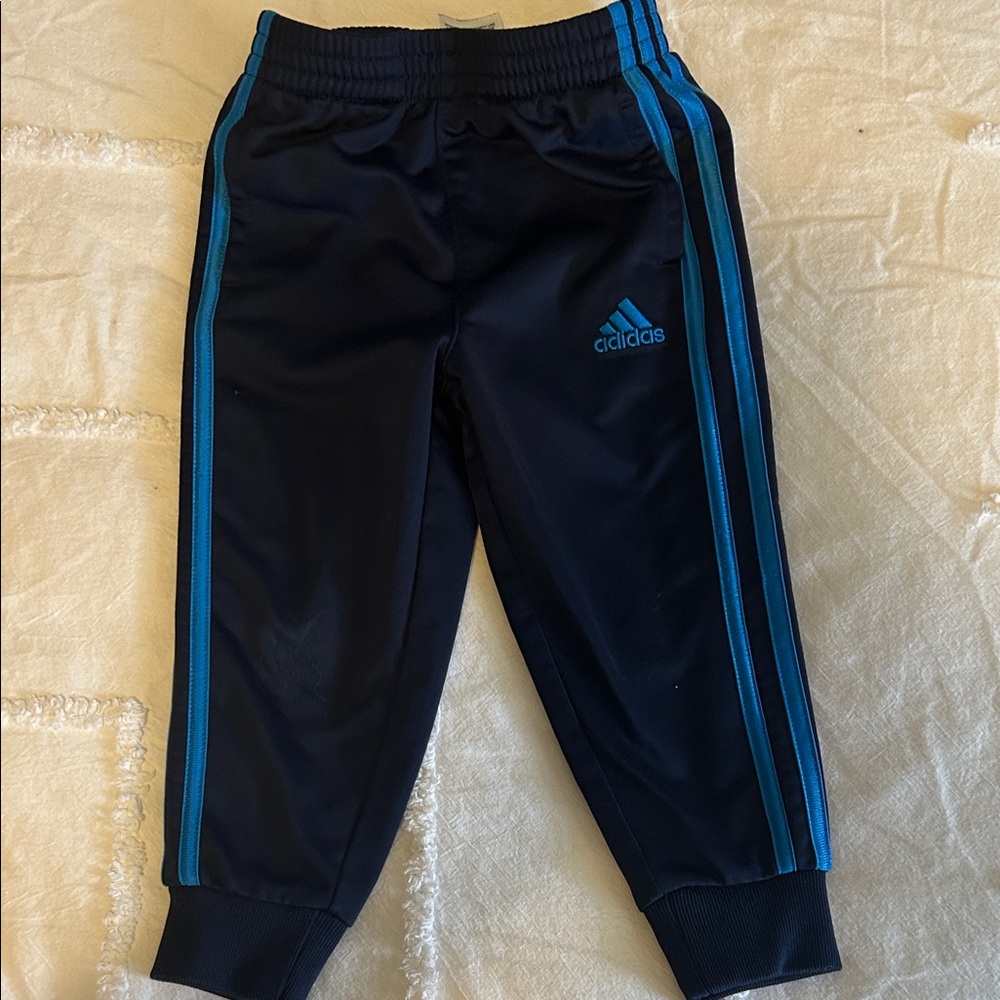 Adidas Kids Dark Blue Joggers with Light Blue Stripes